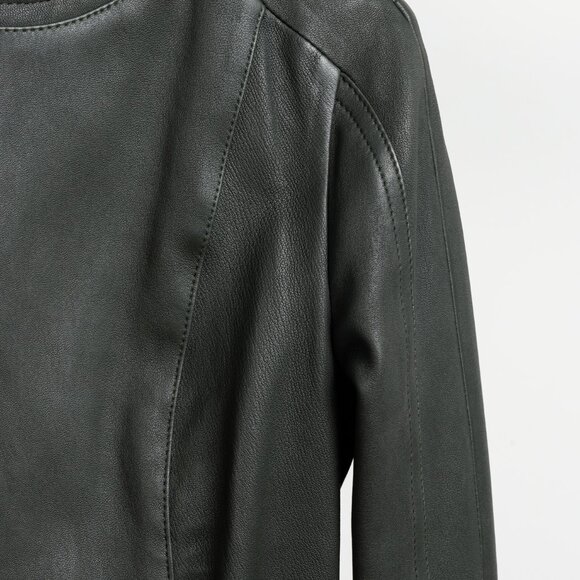 Hugo Boss Grey Green Leather Moto Jacket - Picture 5 of 13